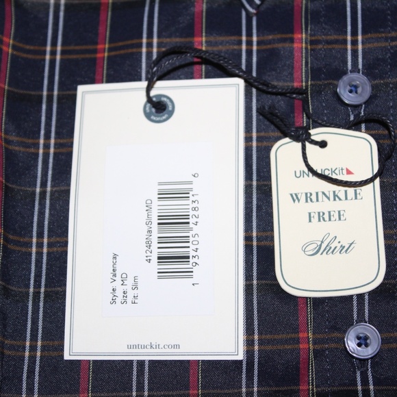 NEW UNTUCKit Valencay Performance Long Sleeve Plaid Button Down Shirt Sz M Slim - Picture 3 of 7